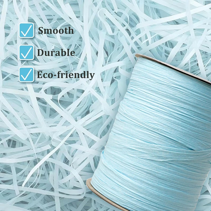 SEEBERY Raffia Ribbon for Crafts - Raffia Yarn Grass Twine for Gift Wrapping, DIY Decoration & More | Matte String Paper Rope for Crochet - 1/4'' Wide, 100 Yards, Baby Blue - Image 4